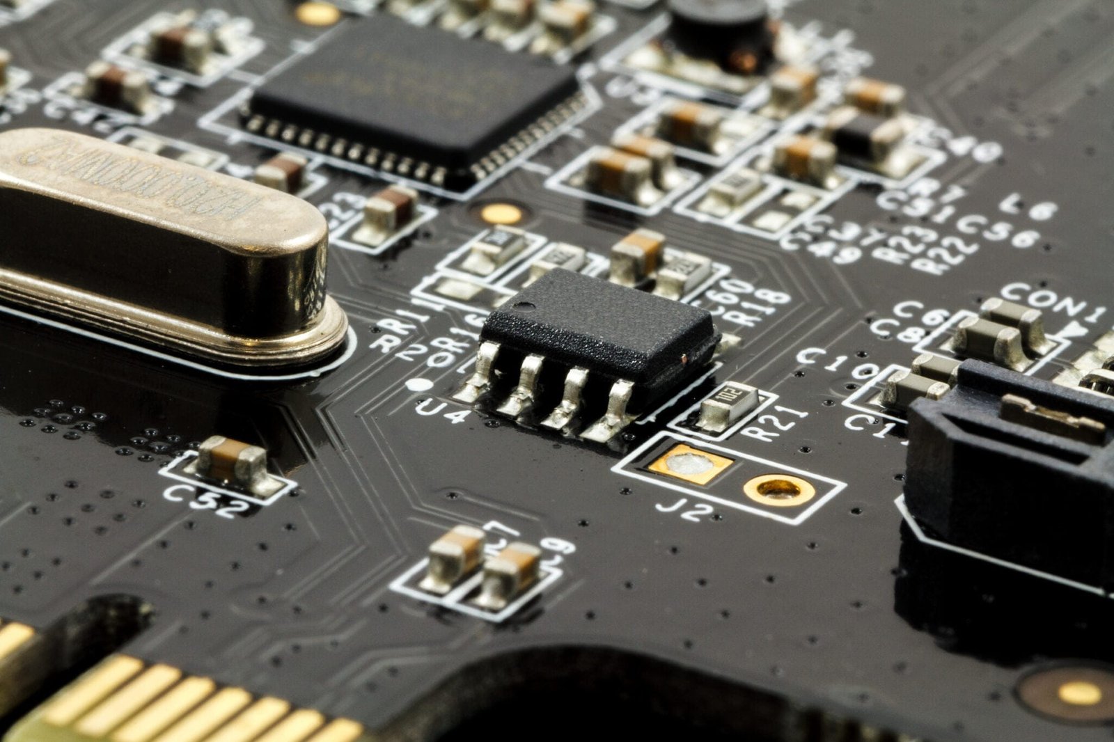 Printed Circuit Board (PCB) with, ICs, Capacitors, and Resistors