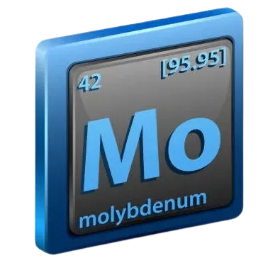 Molybdenum (Mo) refractory metal, known for high melting point and strength, used in aerospace and industrial applications