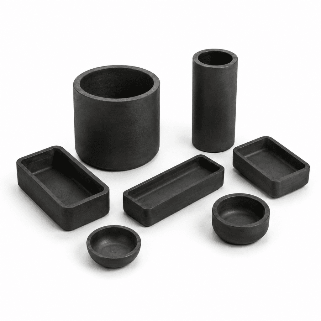 Graphite crucibles, boats, trays, and containers for high-temperature processing