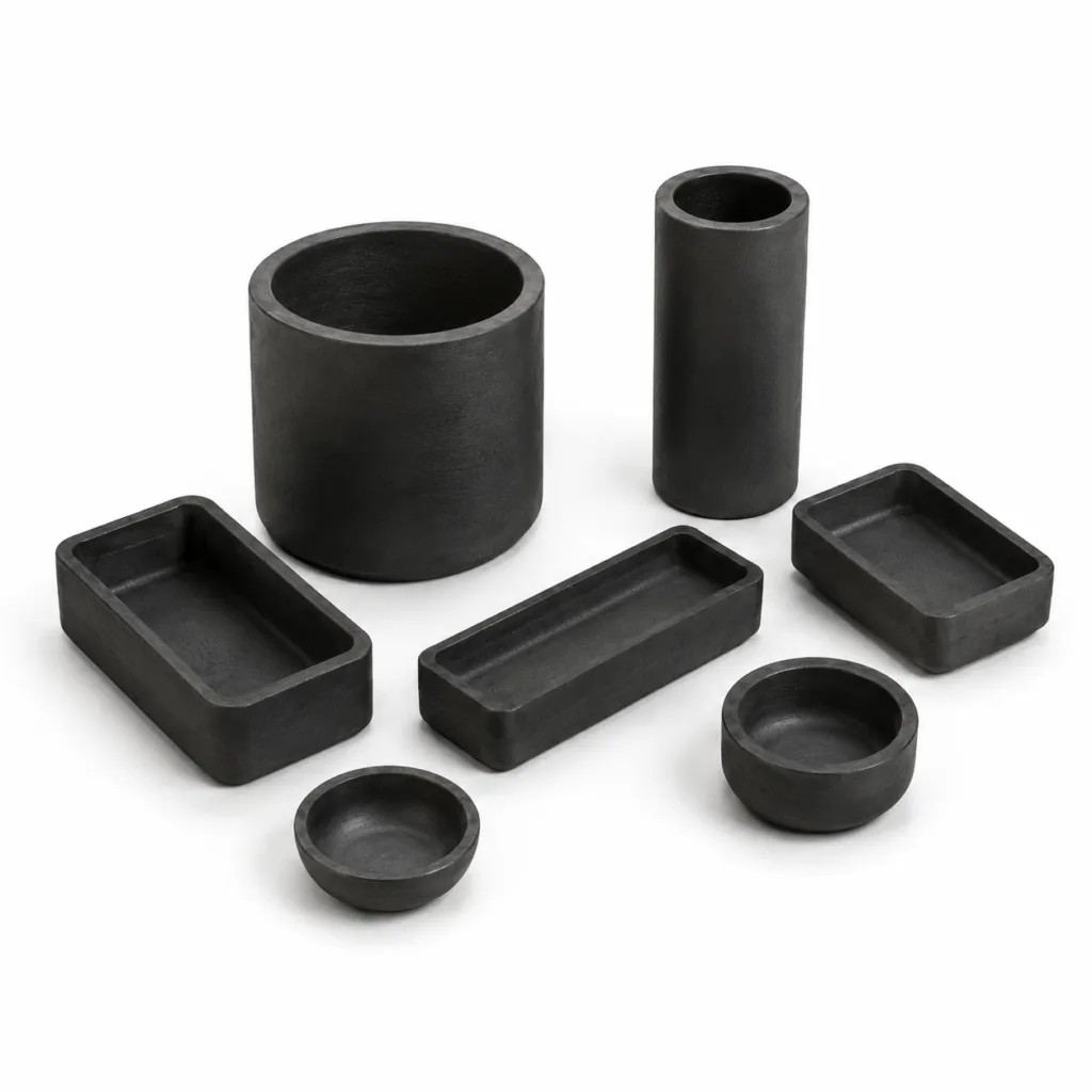 Graphite crucibles, boats, trays, and containers for high-temperature processing