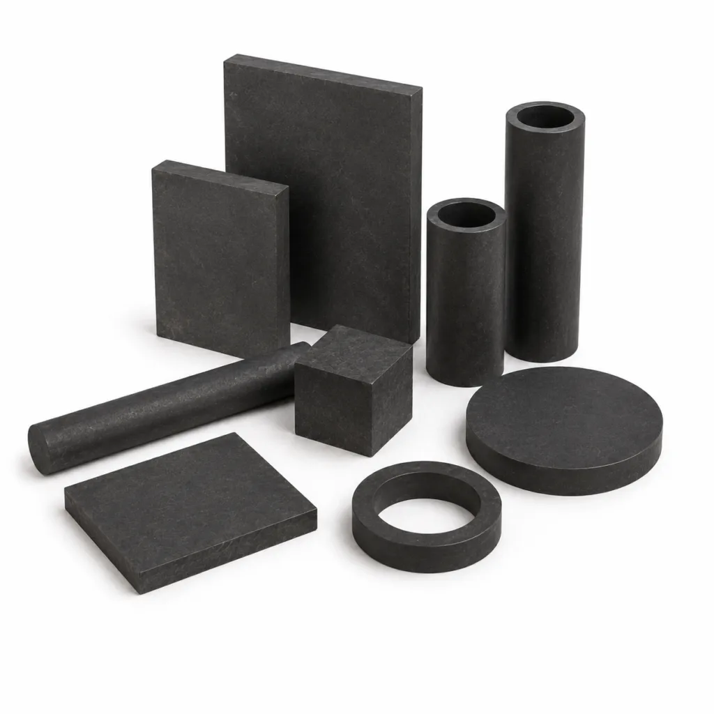 Carbon and graphite stock shapes including plates, rods, tubes, blocks, and sputtering targets