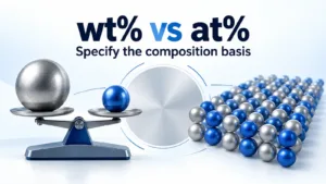 AI-generated conceptual illustration comparing mass measurement and atom counting in sputtering target composition specifications