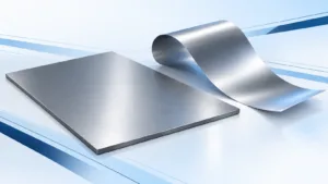 AI-generated conceptual illustration of a silver-gray flat sheet and a gently curved foil strip