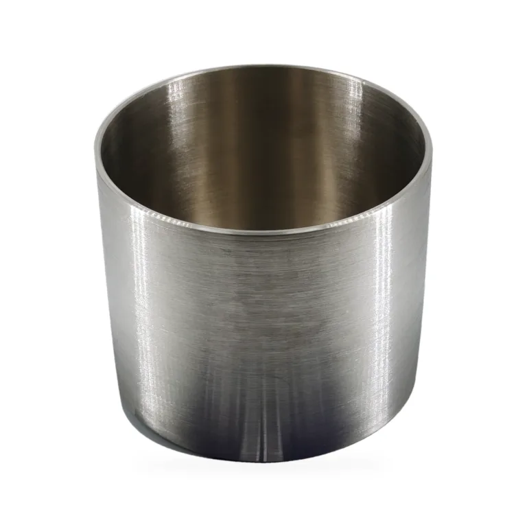 Nickel crucible open view showing the inner wall and machined rim on a white background